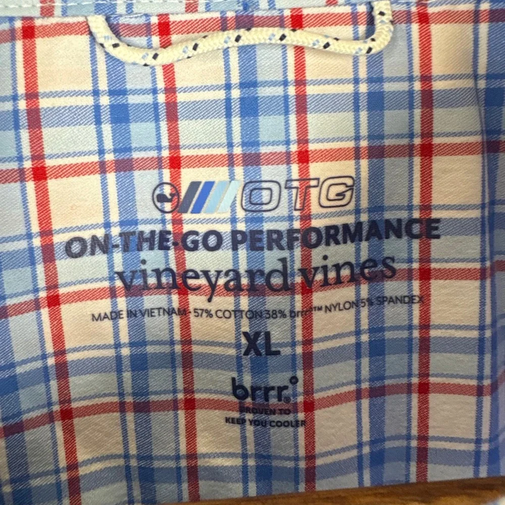 Vineyard Vines Button Down Mens XL Blue Red Plaid OTG Performance Brrr Shirt